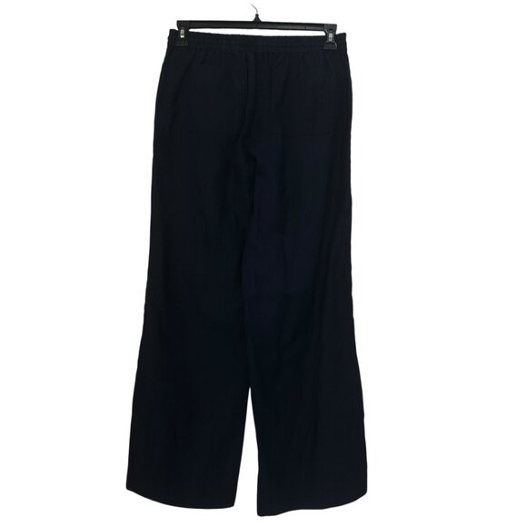 Crown & Ivy Women Pull On 100% Linen Navy Blue Wide-Leg Pants Size M Woven Knit - Picture 14 of 15